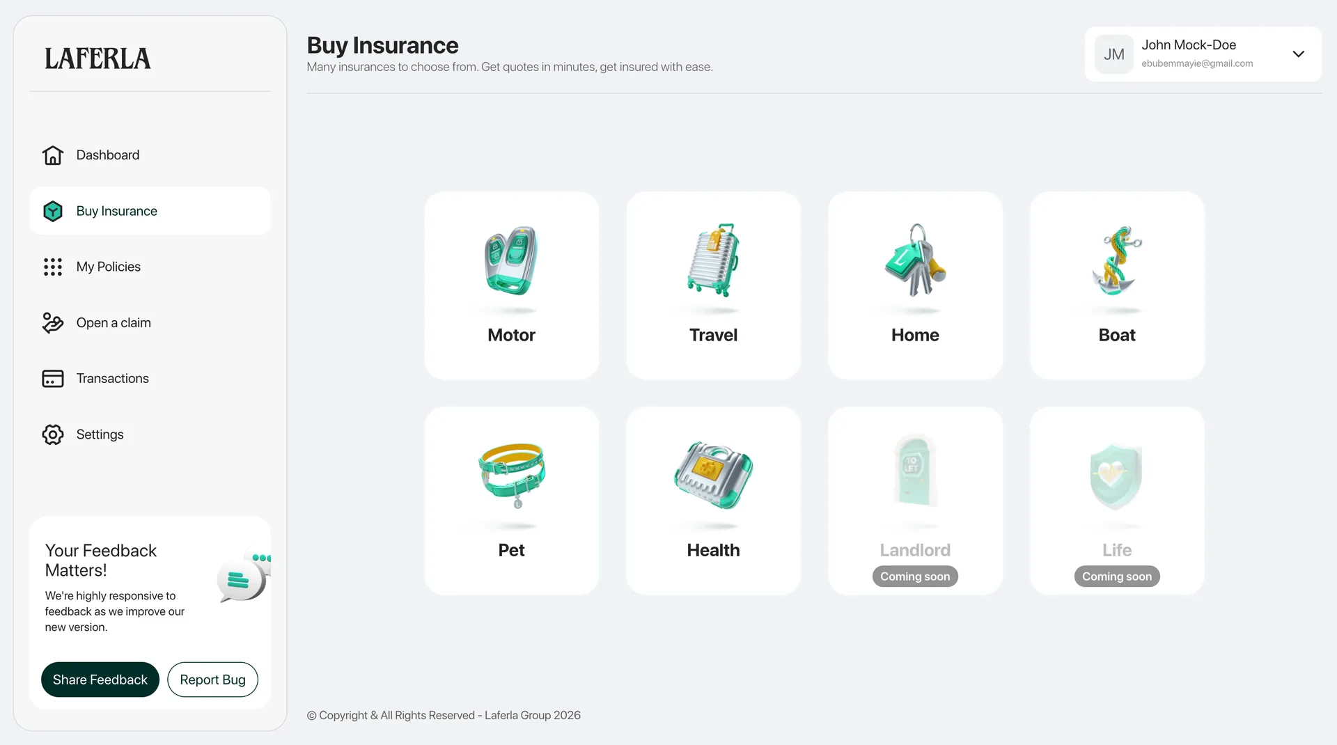 Laferla Insurance Web App interface view 1