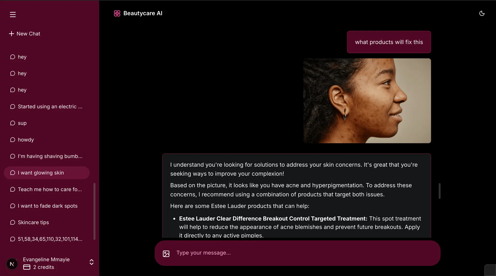 BeautyCare AI interface view 1