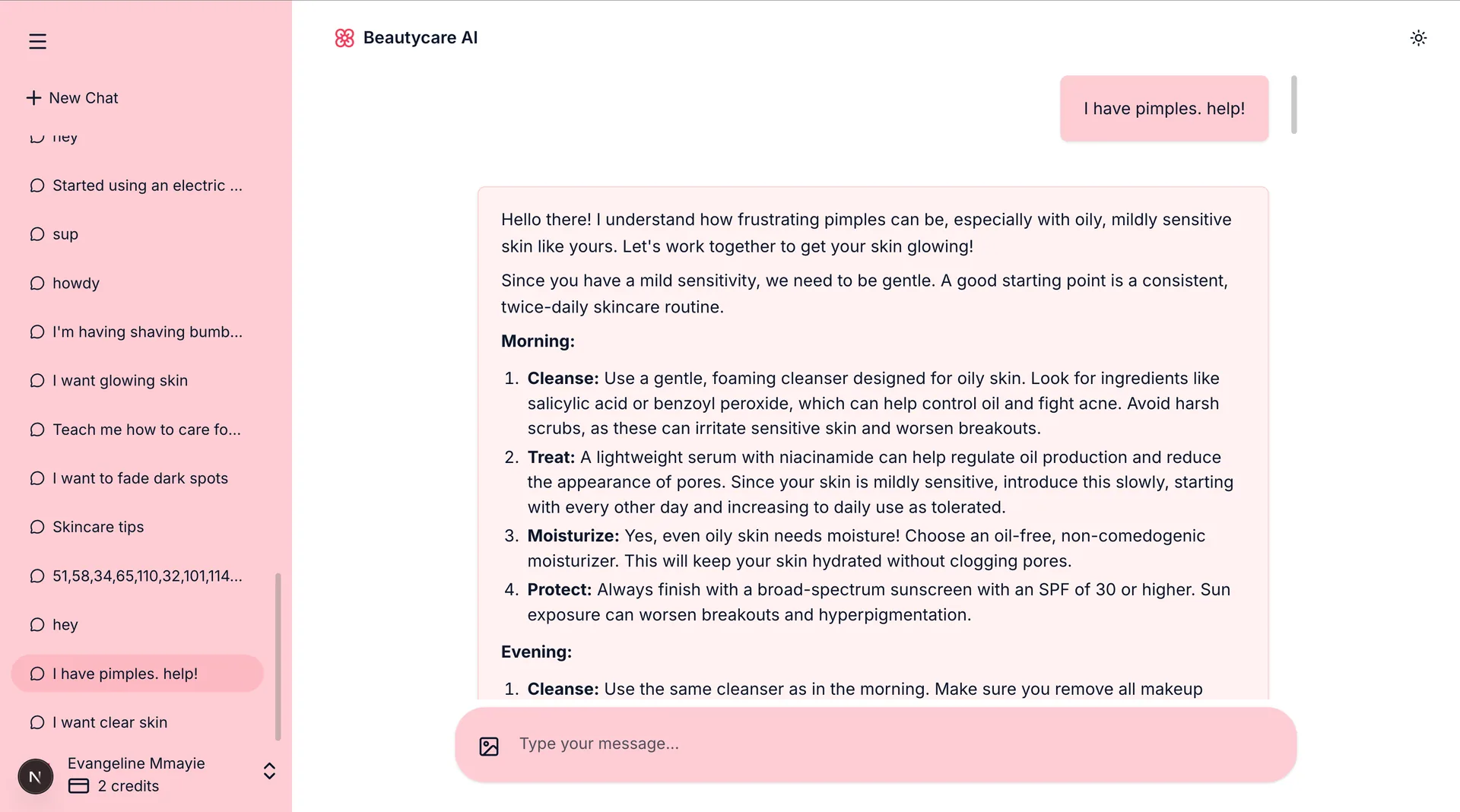 BeautyCare AI interface view 2
