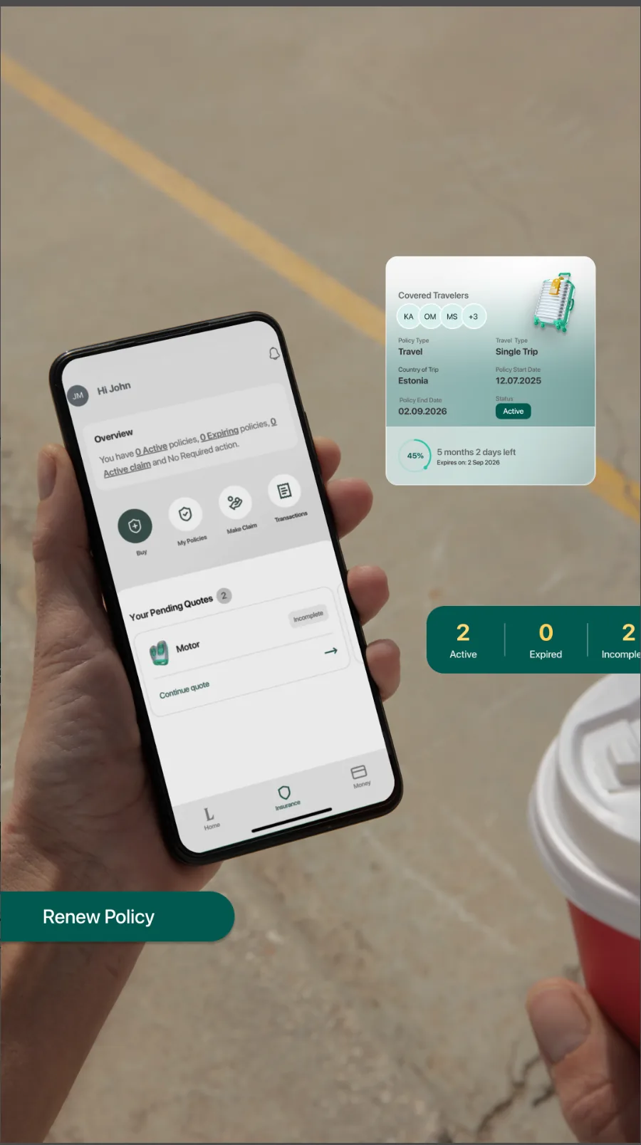 Laferla Insurance Mobile App interface view 1