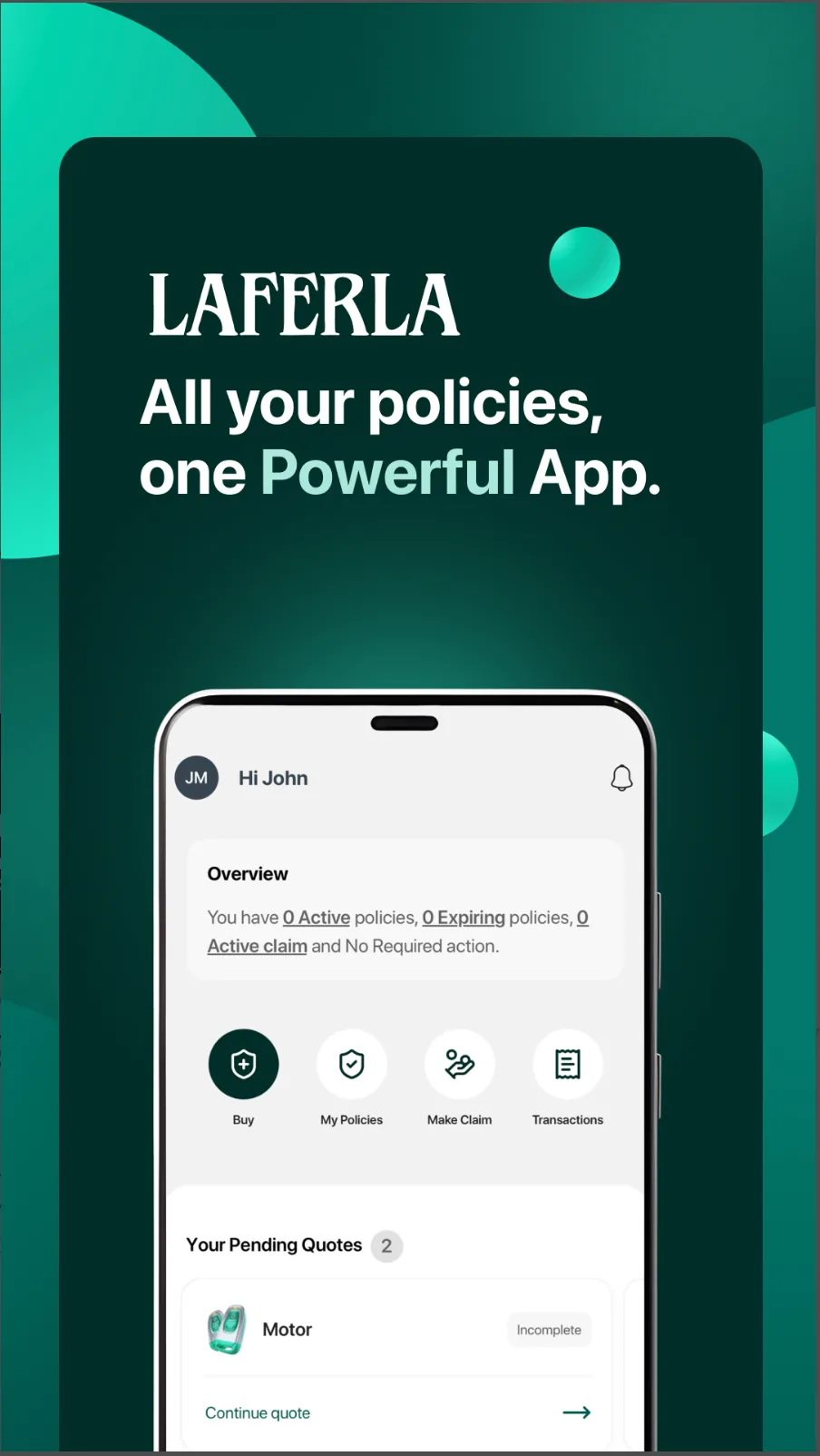 Laferla Insurance Mobile App interface view 2